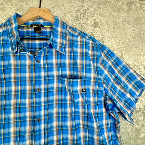 Marmot Shirt Mens XL Blue Plaid Nylon‎ Outdoor Hiking Camp Workwear Logo - Picture 6 of 16